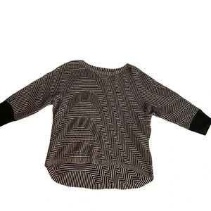Dana Buchman Black Tan Patterned Wide Neck 3 4 Sleeve Pullover Sweater Womens XL